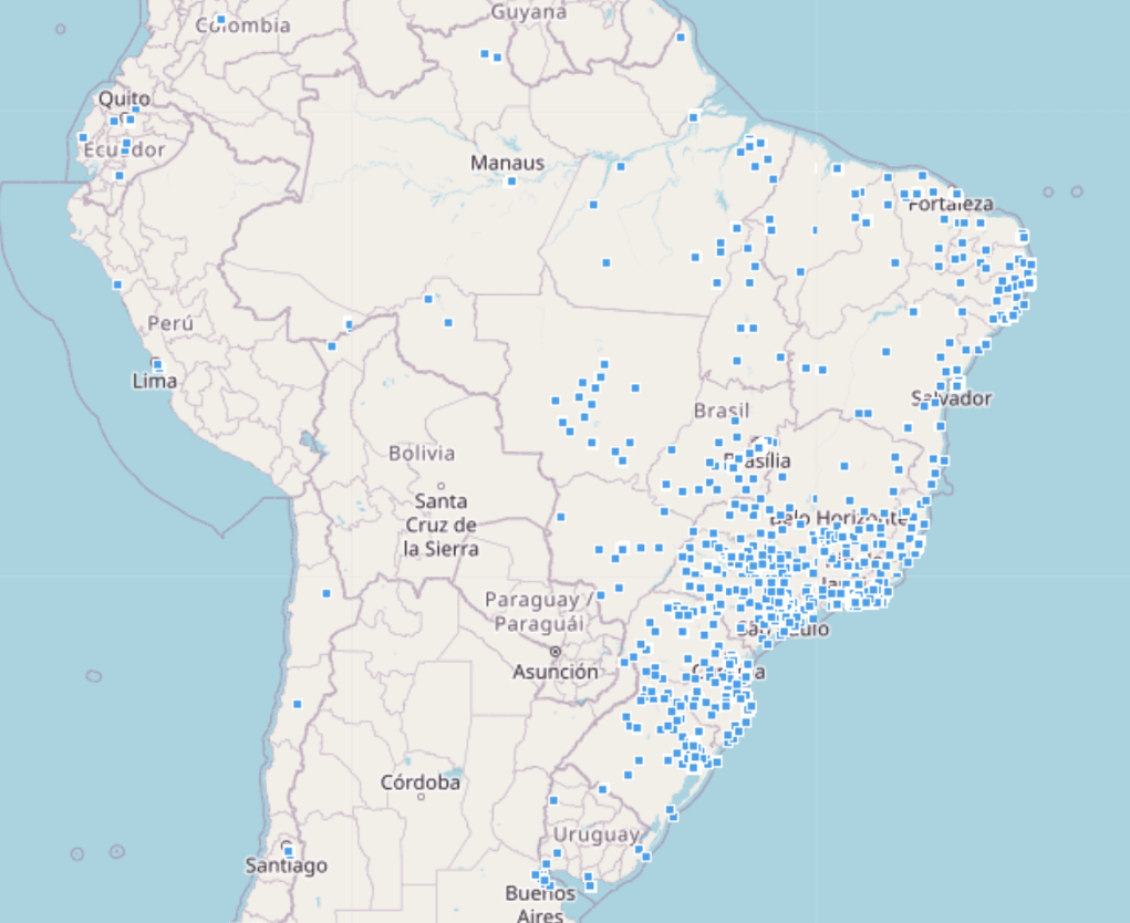 Mapa de cobertura da rede credenciada Faaftech no Brasil